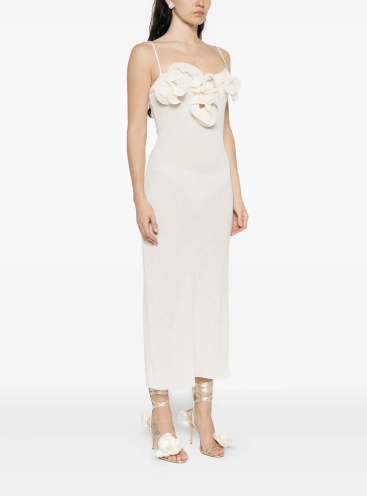 Crepe High Leg Maxi Dress In Cream