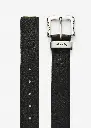 Engraved buckle leather belt in black and silver