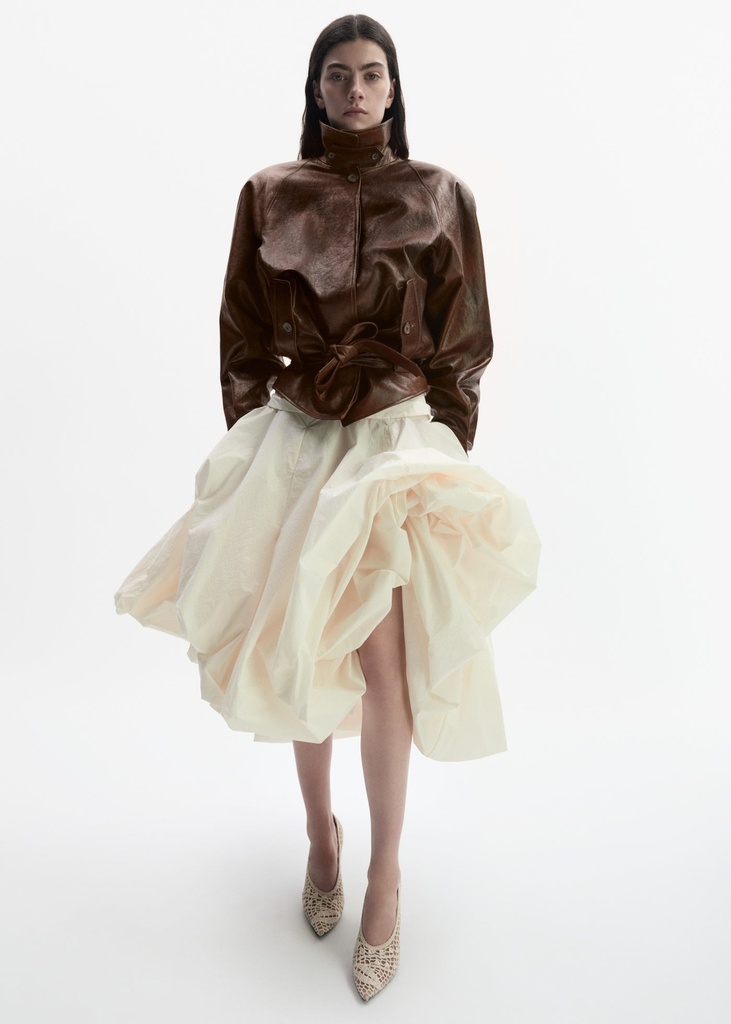 Belted leather jacket in vintage brown