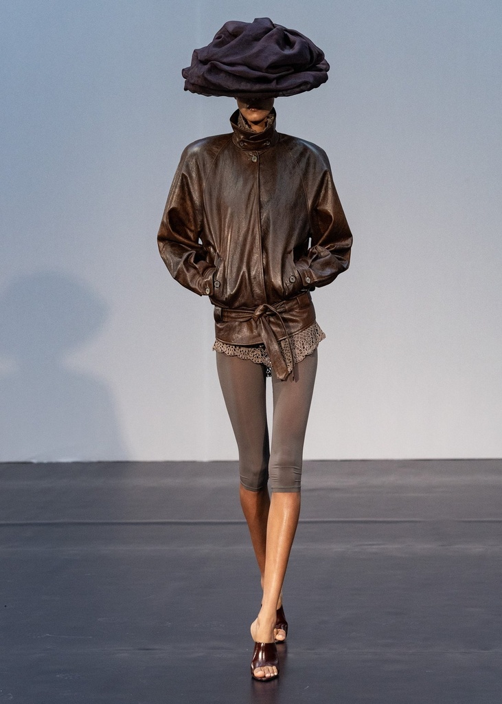 Belted leather jacket in vintage brown