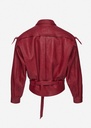 Oversized belted leather jacket in cherry red
