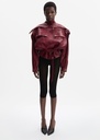 Oversized belted leather jacket in cherry red