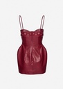 Floral detailing leather mini dress in cherry red