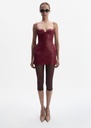 Floral detailing leather mini dress in cherry red