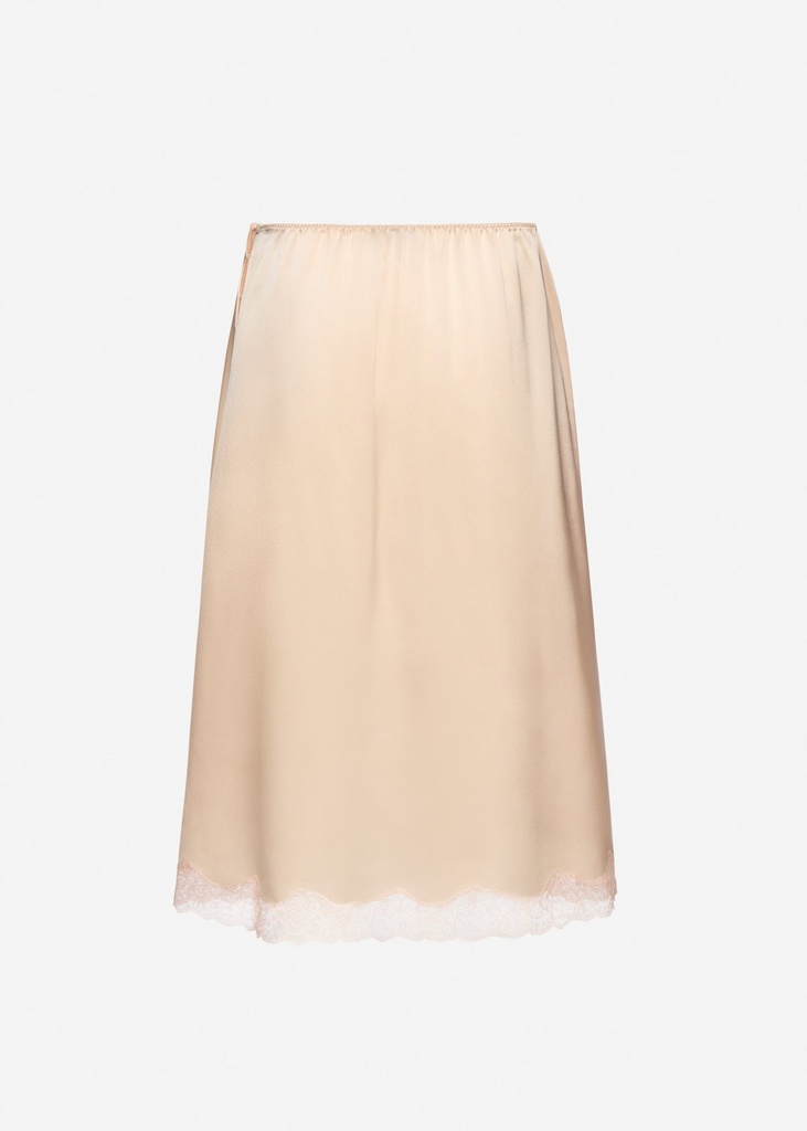 Silk lace-trim slip skirt in peacH