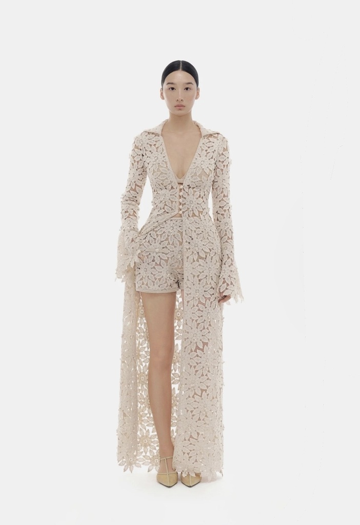 Ladies Coat Beige Floral Lace Coat