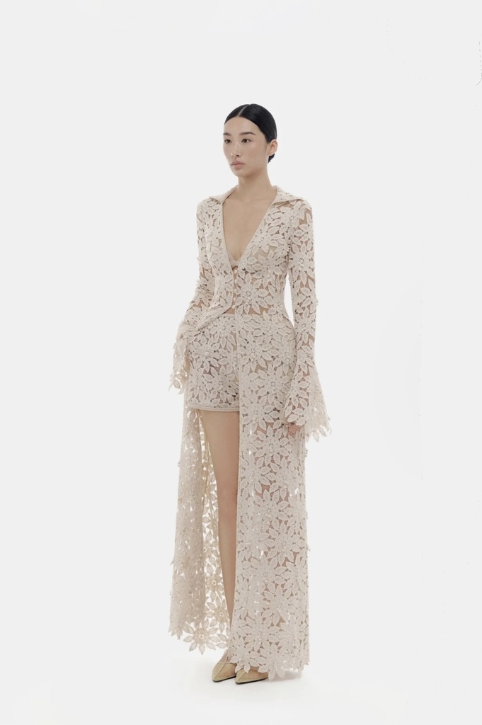 Ladies Coat Beige Floral Lace Coat