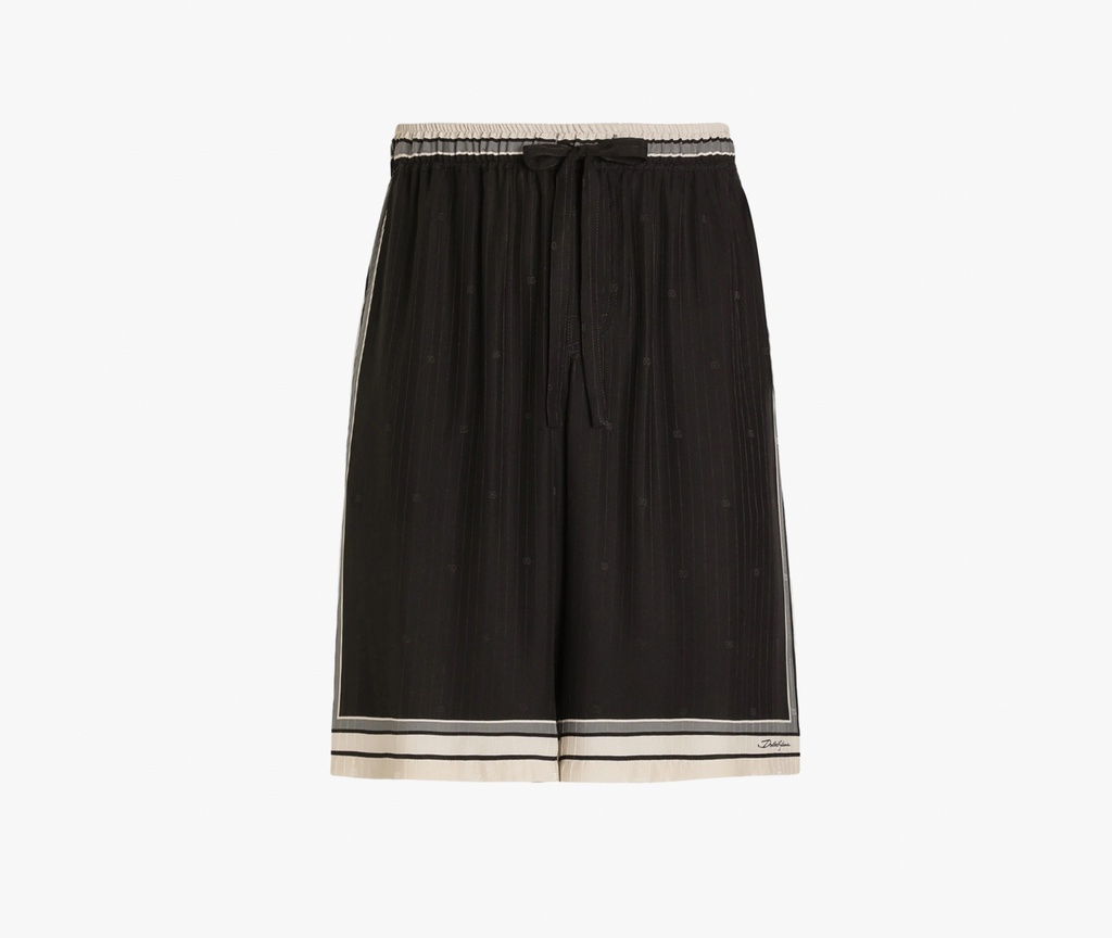 Logo And Stripe Print Vanity Silk Bermuda Shorts