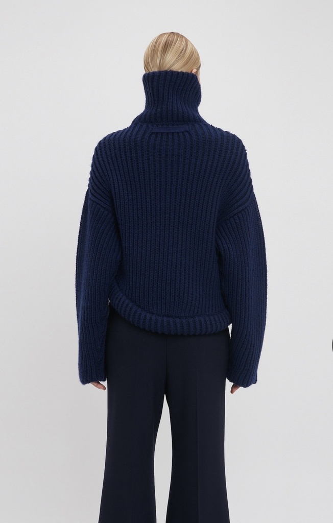 Asymmetric Hem High-Neck Jumper