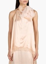 Silk open-back lace-trim blouse in peach