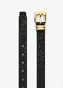 Square buckle leather belt in black and gold