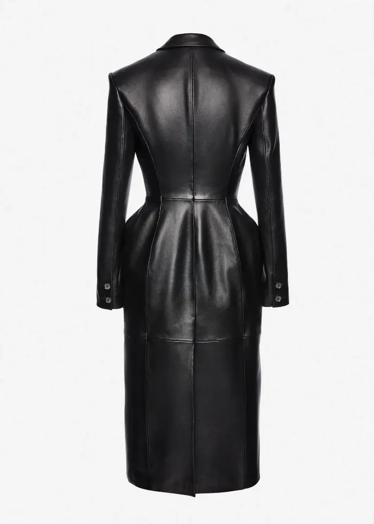 Tailored leather coat in black