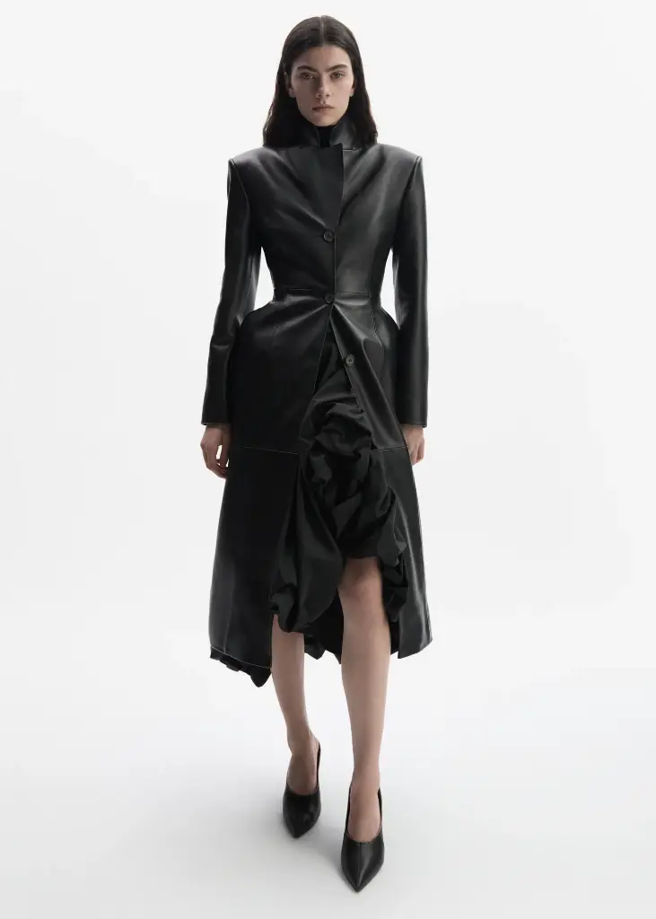 Tailored leather coat in black