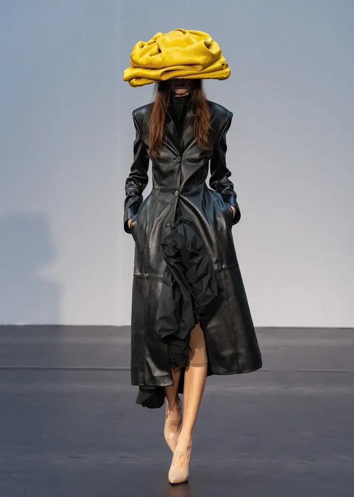 Tailored leather coat in black