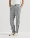 Linen And Virgin Wool Chevron Trousers With Drawstring And Double Pleats