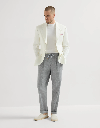 Linen And Virgin Wool Chevron Trousers With Drawstring And Double Pleats