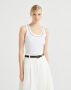 Stretch Cotton Ribbed Jersey Top With Shiny Trim