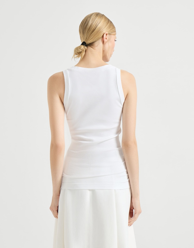 Stretch Cotton Ribbed Jersey Top With Shiny Trim