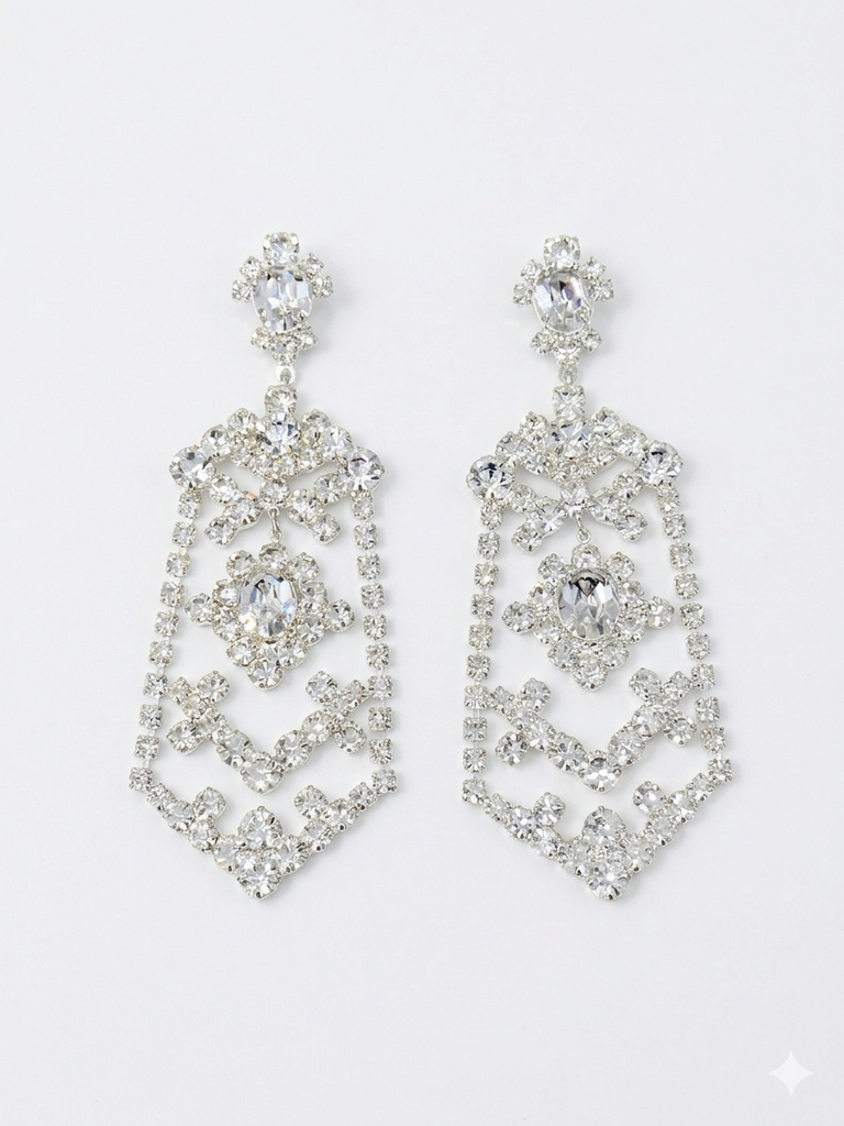 Crystal Geometric Earrings In Silver