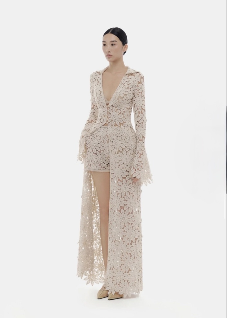 Ladies Coat Beige Floral Lace Coat