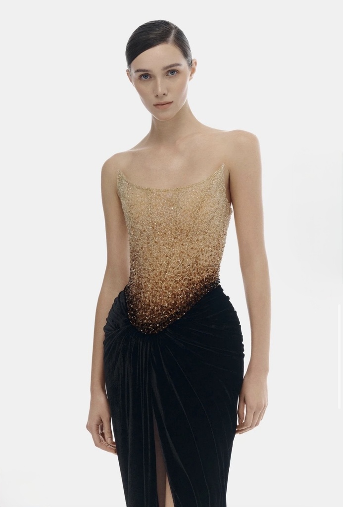 Ladies Dress Black Champagne Crystalized Dress