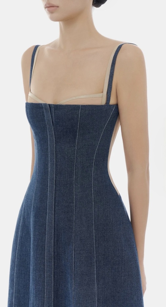 Ladies Dress Denim Blue Corset Midi Dress