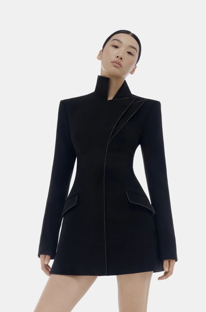 Ladies Dress Black Asymmetrical Crystal Beaded Dress