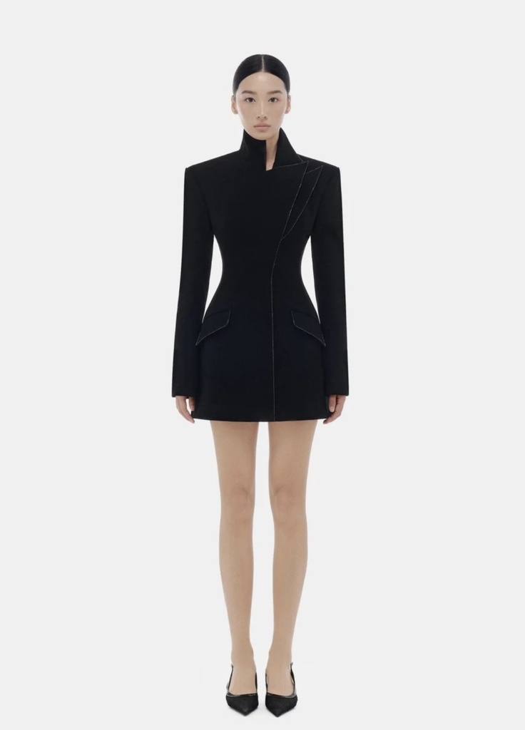 Ladies Dress Black Asymmetrical Crystal Beaded Dress