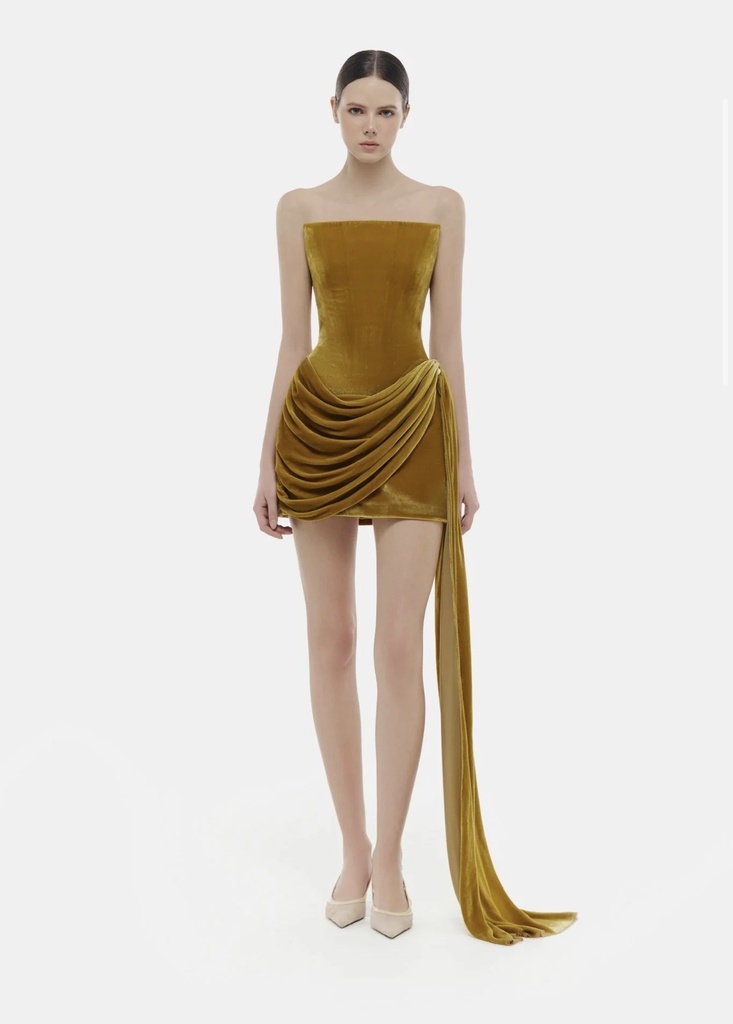 Ladies Dress Olive Velvet Mini Dress