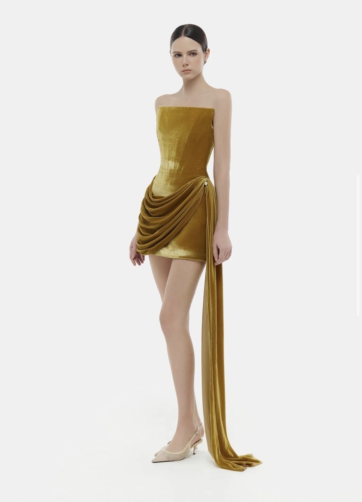 Ladies Dress Olive Velvet Mini Dress