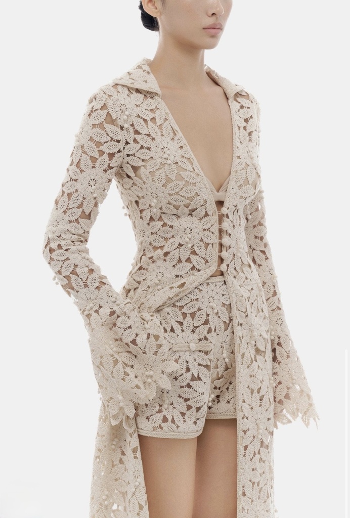 Ladies Shorts Beige Floral Lace Shorts