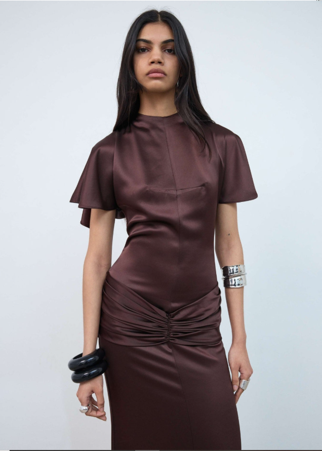 Myra Maxi Dress In Brown Double Satin