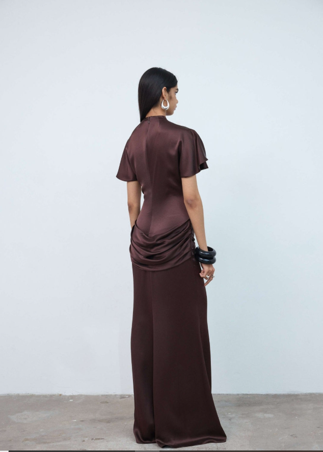 Myra Maxi Dress In Brown Double Satin