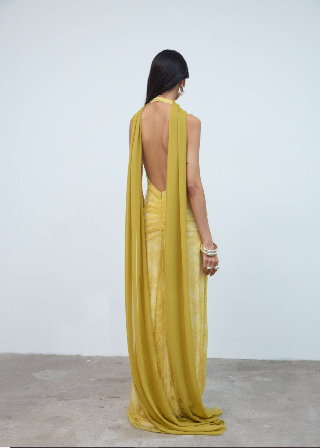 Amora Maxi Dress In Yellow Lace Tulle