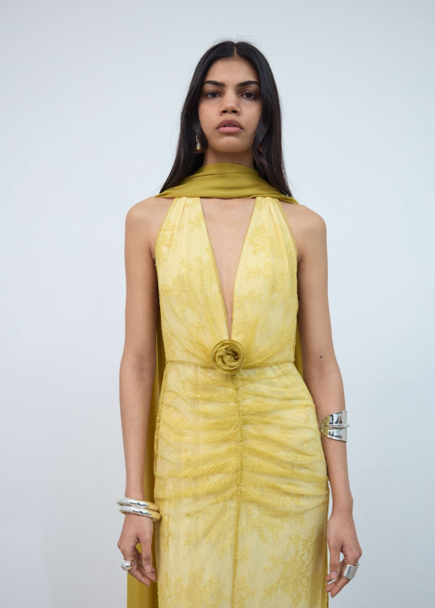 Amora Maxi Dress In Yellow Lace Tulle