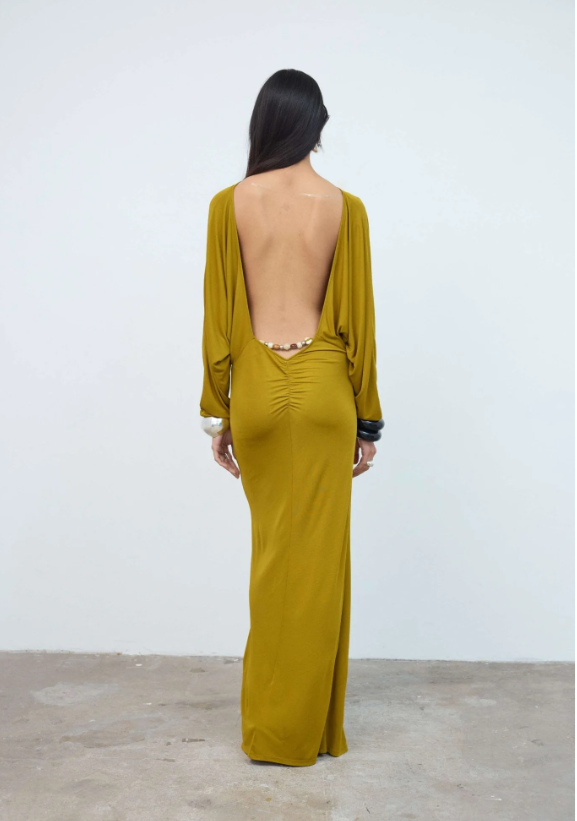 Devana Maxi Dress In Gold Viscose