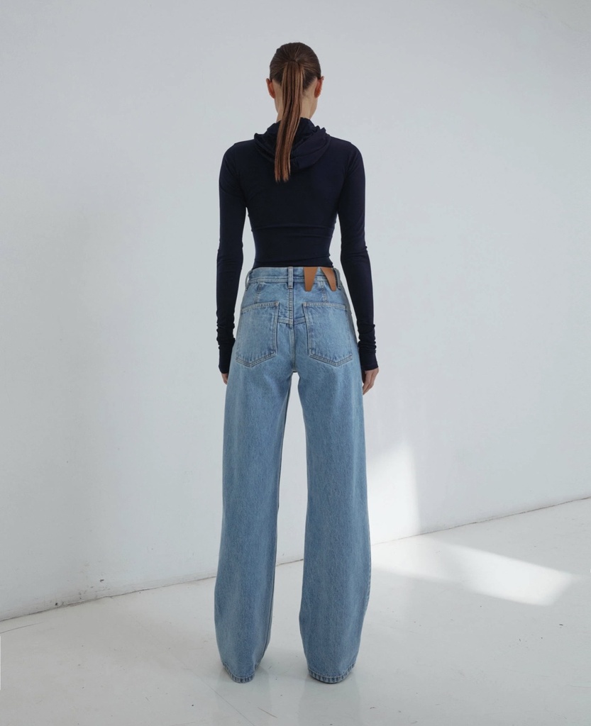 Lu Straight Leg Pleat Effect Fitted Denim Light Blue