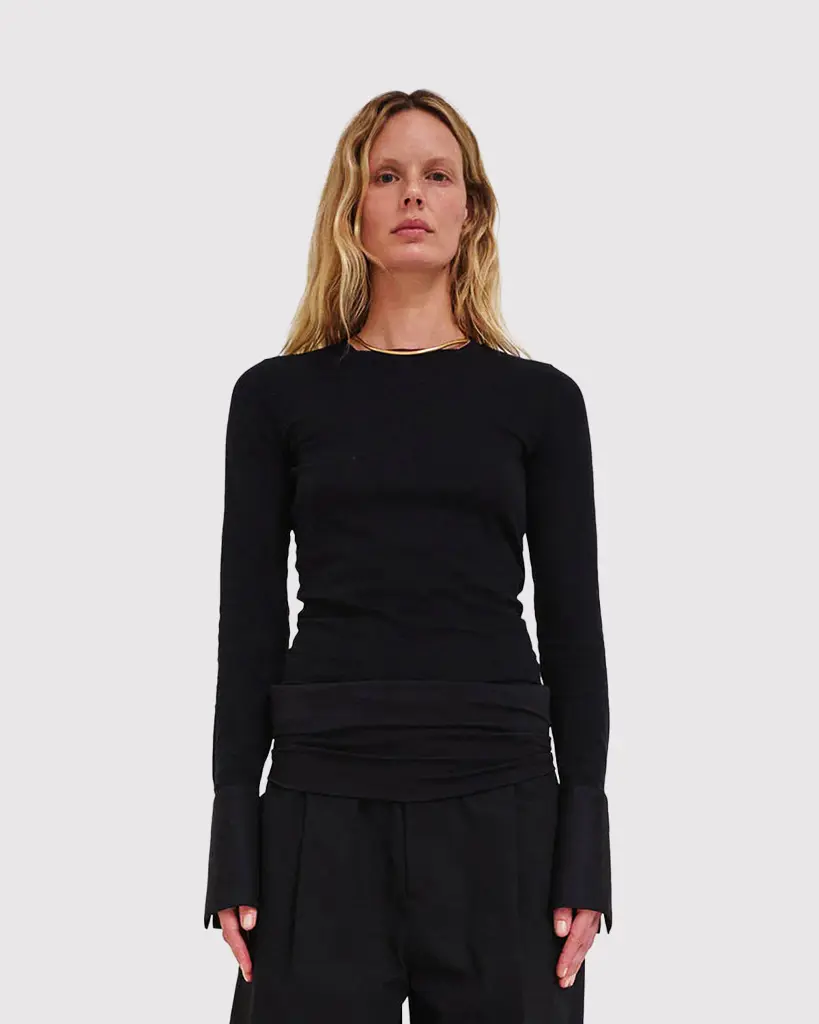 Nora - Shirt Cuff Long Sleeve Crewneck Top