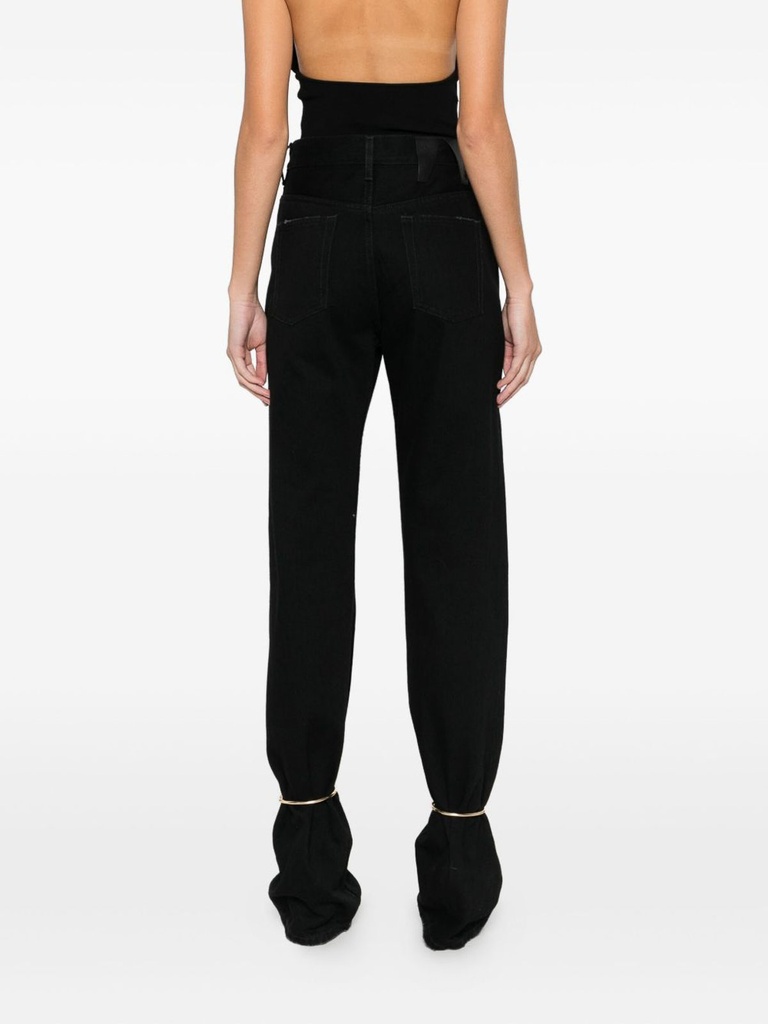 Trousers Marion - Cuff Adorned Straight Leg Fitted Denim Used Black