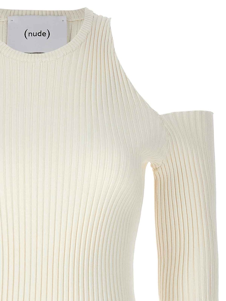 Crewneck Ribbed Knit Open Shoulder