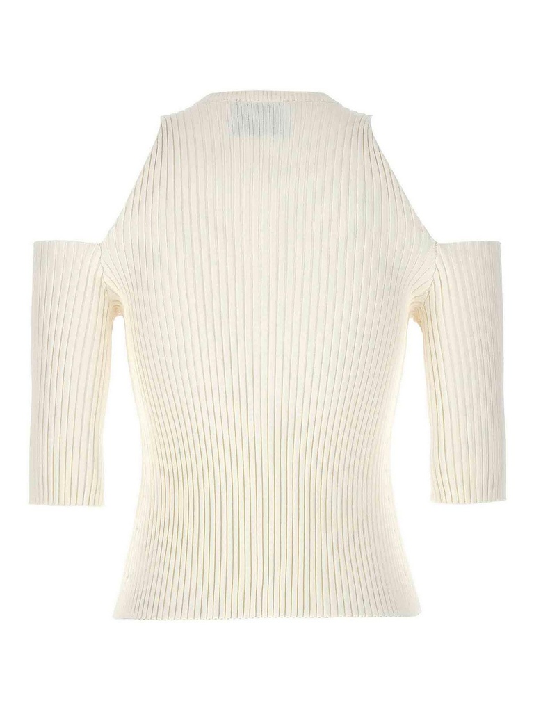 Crewneck Ribbed Knit Open Shoulder
