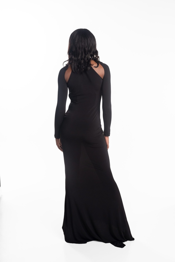 Second Skin Crystal Tie Long Dress Black