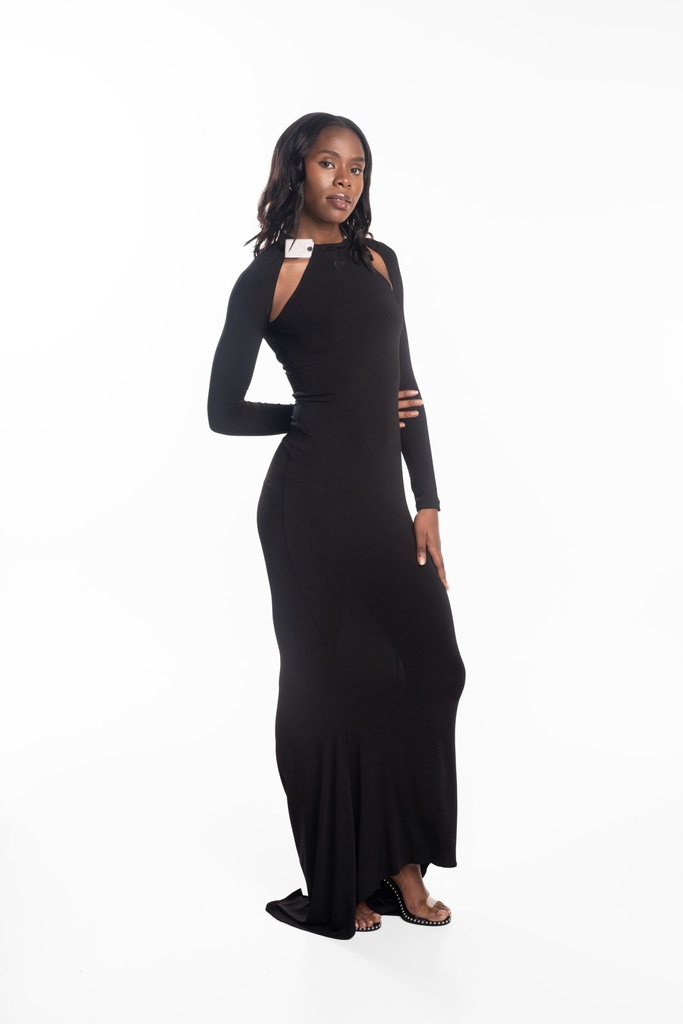 Second Skin Crystal Tie Long Dress Black