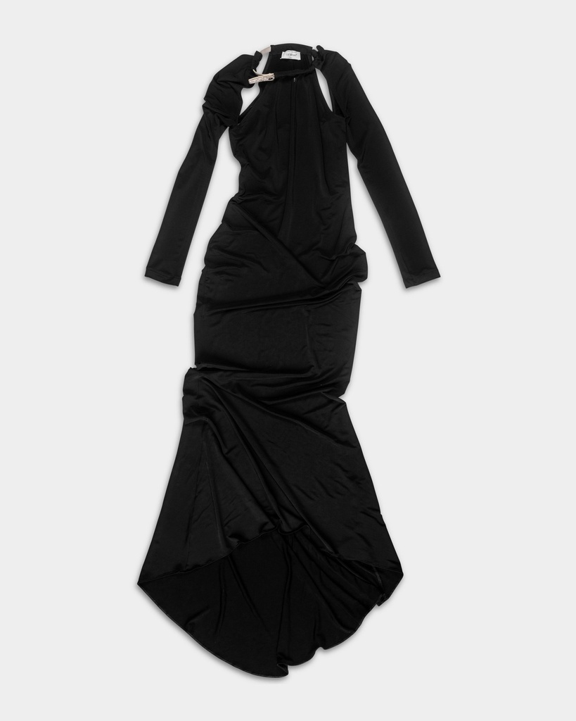 Second Skin Crystal Tie Long Dress Black