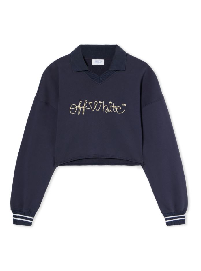 Embroidered Script Logo Crop Polo Sweater