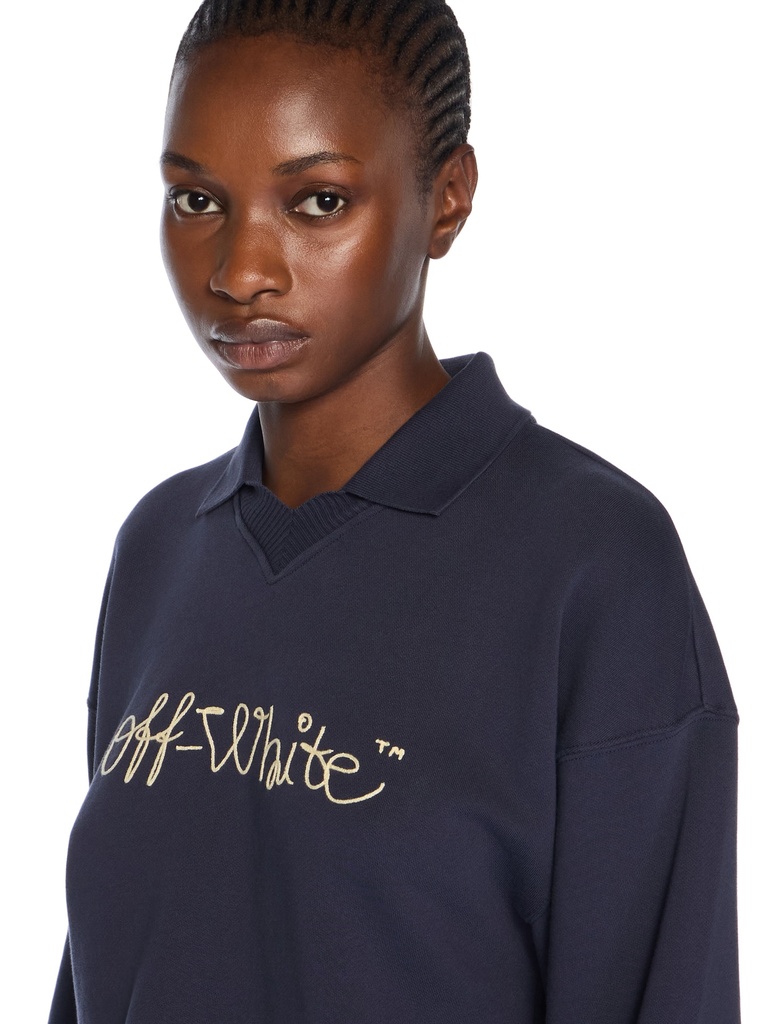 Embroidered Script Logo Crop Polo Sweater