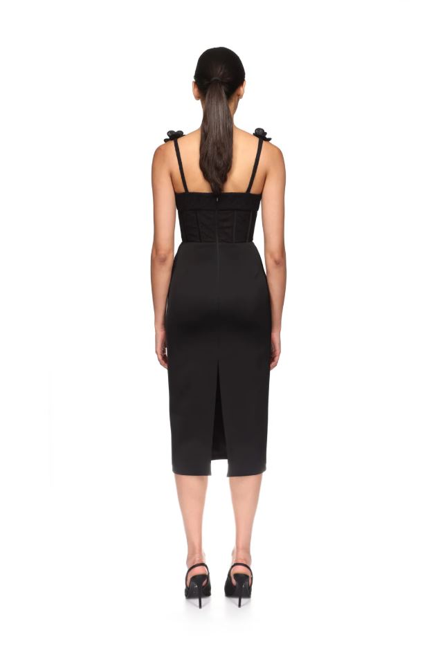 Lace Flower Corset Satin Midi Dress