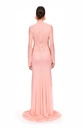 Lace Flower Plunge Gown In Peach