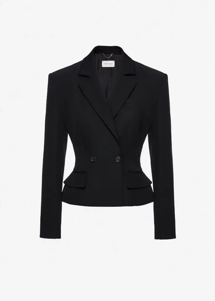 Tailored Wool Peplum Blazer In Black