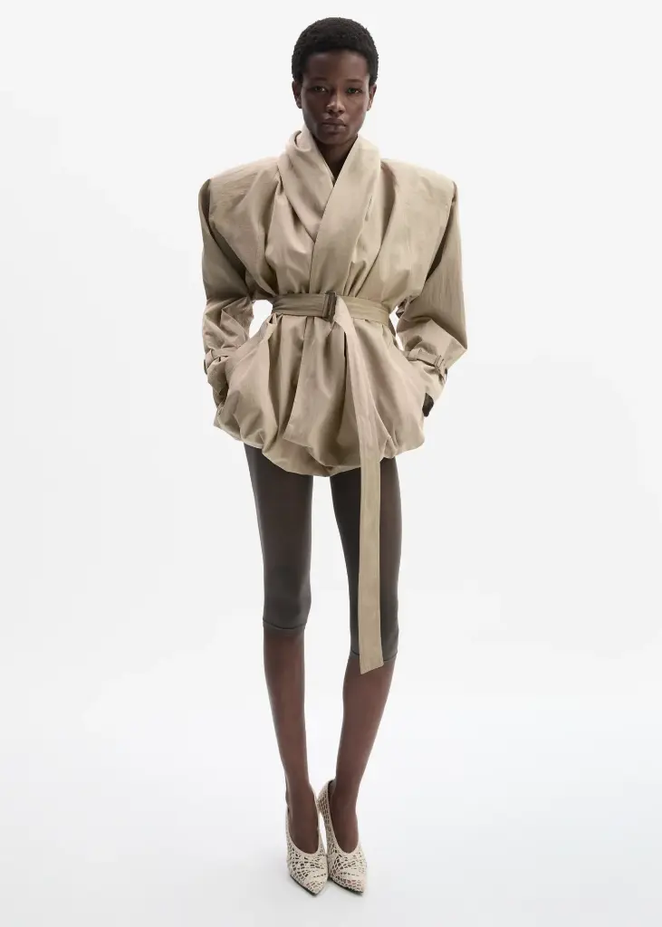 Draped Collar Cotton Jacket In Beige